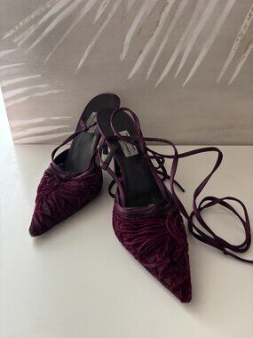 Philosophy di Alberta Ferretti Purple Velvet Lace Up Pointed Heels EU 37 US 6.5